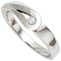 SIGO Damen Ring 925 Sterling Silber rhodiniert mattiert 1 Diamant Brillant Silberring