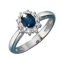 SIGO Damen Ring 585 Gold Weißgold 1 Safir blau 10 Diamanten Brillanten Goldring