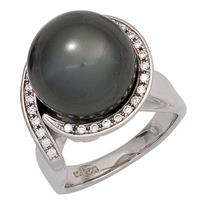 SIGO Damen Ring 925 Sterling Silber rhodiniert mit Zirkonia Silberring Perlenring