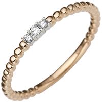 SIGO Damen Ring schmal zart 585 Gold Rotgold Weißgold bicolor 3 Diamanten Brillanten