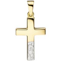 sigo Anhänger Kreuz 333 Gold Gelbgold bicolor diamantiert Kreuzanhänger