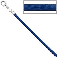 SIGO Collier Halskette Seide blau 2,8 mm 42 cm, Verschluss 925 Silber Kette