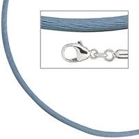 SIGO Collier Halskette Seide hellblau 2,8 mm 42 cm, Verschluss 925 Silber Kette