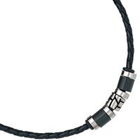 sigo Collier Halskette Leder schwarz mit Edelstahl 45 cm Kette Lederkette