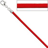 SIGO Collier Halskette Seide rot 2,8 mm 42 cm, Verschluss 925 Silber Kette