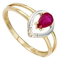 SIGO Damen Ring 585 Gold Gelbgold bicolor 1 Rubin rot 3 Diamanten Brillanten