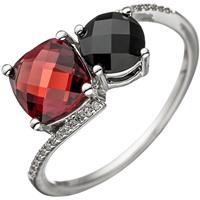 SIGO Damen Ring 585 Gold Weißgold 24 Diamanten Brillanten 1 Granat rot 1 Onyx