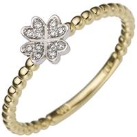 SIGO Damen Ring Kleeblatt 585 Gold Gelbgold Weißgold bicolor 12 Diamanten Brillanten