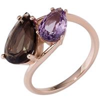 SIGO Damen Ring 585 Gold Rotgold 1 Rauchquarz braun 1 Amethyst lila violett Goldring