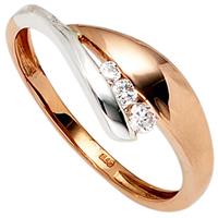 SIGO Damen Ring 375 Gold Rotgold Weißgold bicolor 3 Zirkonia Goldring