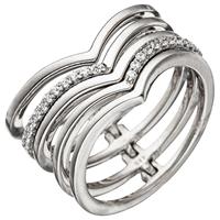 SIGO Damen Ring breit mehrreihig 925 Sterling Silber mit Zirkonia Silberring