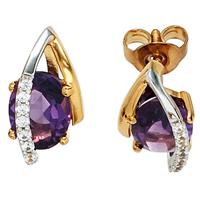 SIGO Ohrstecker 585 Gelbgold Weißgold 14 Diamanten 2 Amethyste lila violett Ohrringe