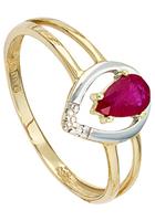 Jobo Diamantring, 585 Gold bicolor mit Rubin und 3 Diamanten