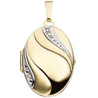 SIGO Medaillon oval 333 Gold Gelbgold bicolor mattiert 2 Zirkonia Anhänger zum Öffnen