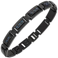 sigo Armband Edelstahl schwarz beschichtet mit Carbon blau 21 cm