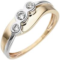 SIGO Damen Ring 333 Gold Gelbgold Weißgold bicolor 3 Zirkonia Goldring