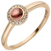 SIGO Damen Ring 585 Gold Rotgold 1 Turmalin Cabochon 16 Diamanten Brillanten 0,05ct.