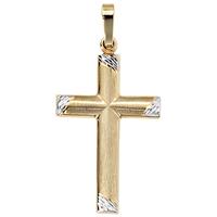 SIGO Anhänger Kreuz 333 Gold Gelbgold bicolor mattiert Kreuzanhänger Goldkreuz