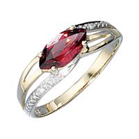 SIGO Damen Ring 585 Gold Gelbgold bicolor 1 Granat rot 2 Diamanten Brillanten