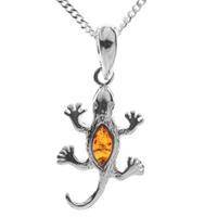 OSTSEE-SCHMUCK Kette mit Anhänger »Salamander Silber 925/000 Bernstein« (2-tlg)