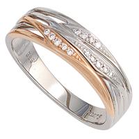 SIGO Damen Ring 585 Gold Weißgold Rotgold bicolor 14 Diamanten Brillanten Goldring