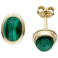 sigo Ohrstecker oval 585 Gold Gelbgold 2 Malachite grün Ohrringe Goldohrringe