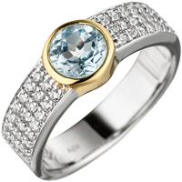 SIGO Damen Ring 925 Silber bicolor vergoldet 1 Blautopas hellblau blau mit Zirkonia