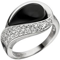 SIGO Damen Ring 925 Sterling Silber mit Zirkonia 1 Onyx schwarz Silberring Onyxring