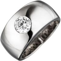 SIGO Damen Ring breit 925 Sterling Silber rhodiniert 1 Zirkonia Silberring