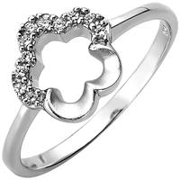 SIGO Damen Ring Blume 925 Sterling Silber 11 Zirkonia Silberring