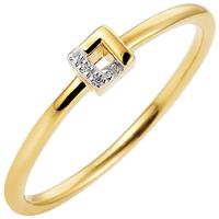 SIGO Damen Ring schmal 585 Gold Gelbgold bicolor 4 Diamanten Brillanten Goldring