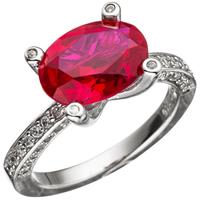 SIGO Damen Ring 925 Sterling Silber mit Zirkonia rot und weiß Silberring