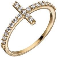 SIGO Damen Ring Kreuz 333 Gold Gelbgold 19 Zirkonia Goldring Kreuzring