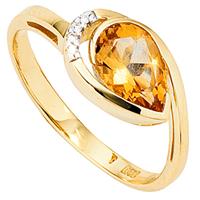 SIGO Damen Ring 585 Gold Gelbgold bicolor 1 Citrin orange 4 Diamanten Brillanten