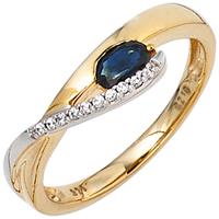 SIGO Damen Ring 333 Gold Gelbgold Weißgold 1 Safir blau 10 Zirkonia Goldring