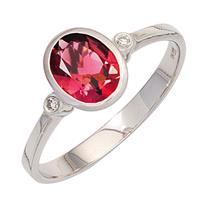 SIGO Damen Ring 585 Gold Weißgold 1 Turmalin rosa 2 Diamanten Goldring