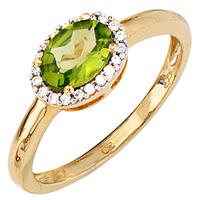 SIGO Damen Ring 585 Gold Gelbgold bicolor 1 Peridot grün 20 Diamanten Goldring