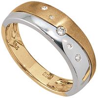 SIGO Damen Ring 585 Gold Gelbgold Weißgold bicolor matt 5 Diamanten Brillanten