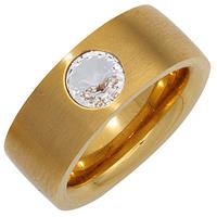 SIGO Damen Ring breit Edelstahl gold vergoldet mattiert mit SWAROVSKI ELEMENT