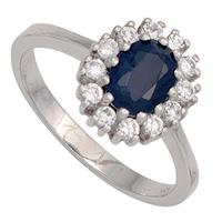 SIGO Damen Ring 925 Sterling Silber rhodiniert 1 Safir blau 12 Zirkonia Silberring