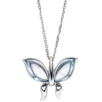 sigo Collier Kette mit Anhänger Schmetterling 585 Weißgold 2 Blautopase blau 45 cm