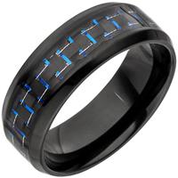 SIGO Herren Ring Edelstahl schwarz beschichtet mit Carbon Einlage blau