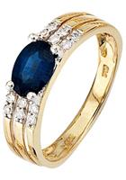 Jobo Diamantring, 585 Gold mit Safir und 12 Diamanten