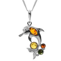 OSTSEE-SCHMUCK Kette mit Anhänger »Delphin Silber 925/000 Bernstein« (2-tlg)