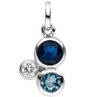 sigo Anhänger 925 Sterling Silber mit 3 Zirkonia blau und weiß Silberanhänger