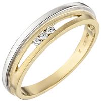 SIGO Damen Ring 375 Gold Gelbgold Weißgold bicolor matt 3 Zirkonia Goldring