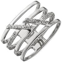 SIGO Damen Ring 4-reihig breit 925 Sterling Silber 28 Zirkonia Silberring