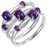 SIGO Damen Ring breit 925 Sterling Silber 7 Amethyst-Cabochons lila 9 Zirkonia