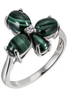 Jobo Fingerring »Blume«, 925 Silber mit Malachit und Zirkonia