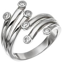 SIGO Damen Ring 925 Sterling Silber rhodiniert 6 Zirkonia Silberring